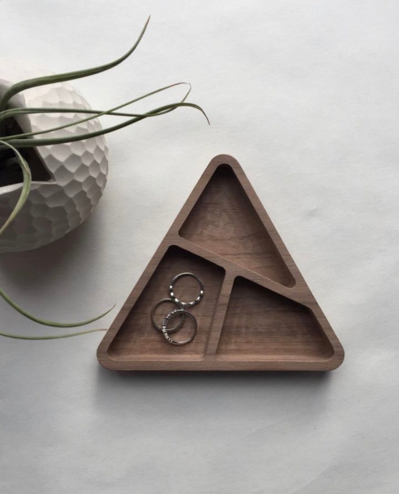 Triangle Hardwood Catchall Tray β Custom Jewelry & Essentials Dish
