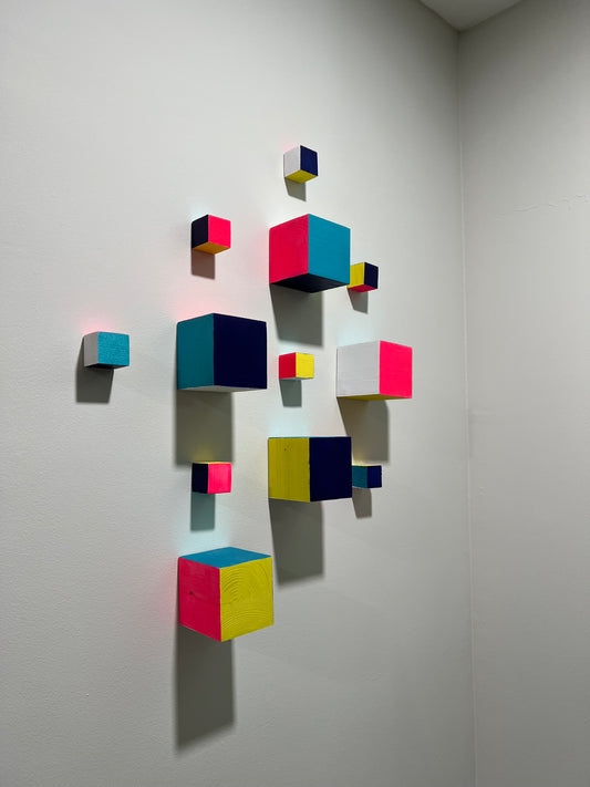 3D Geometric Wood Wall Art – Custom Hand-Painted Cube Panels