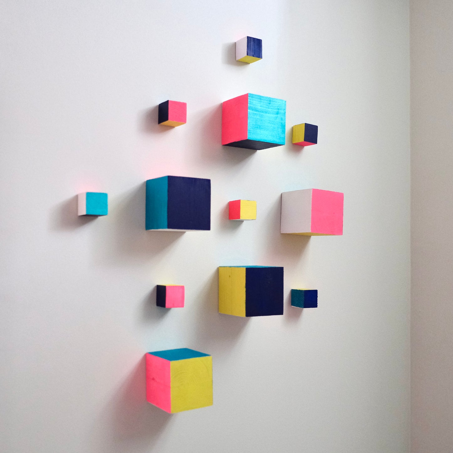 3D Geometric Wood Wall Art β Custom Hand-Painted Cube Panels