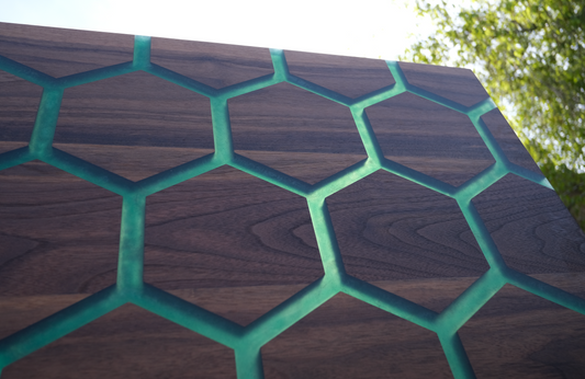 Epoxy Hexagon Live-Edge Table – Hardwood River Design, Made to Order