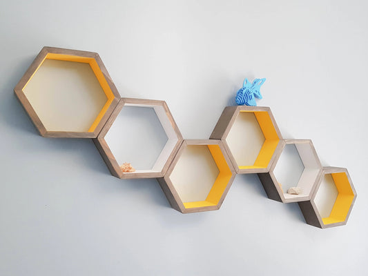 Honeycomb Hardwood Shelves β Set of 3 Hexagon Display Shelves