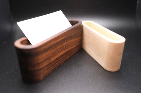 Hardwood Business Card Holder β Personalized Desk Display