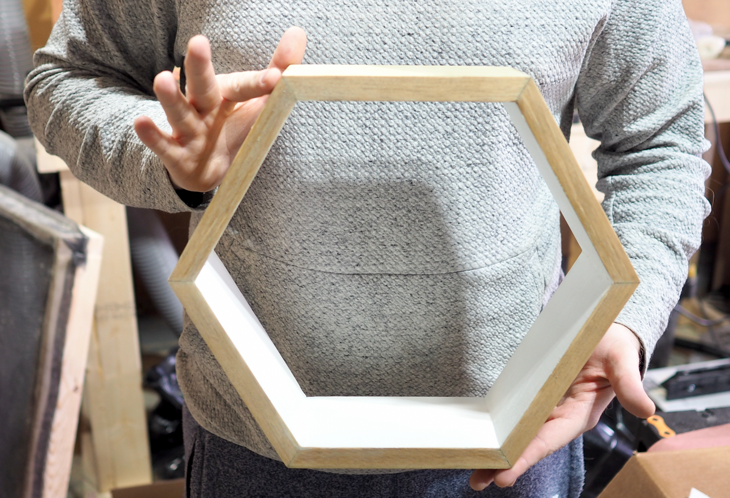 Honeycomb Hardwood Shelves β Set of 3 Hexagon Display Shelves