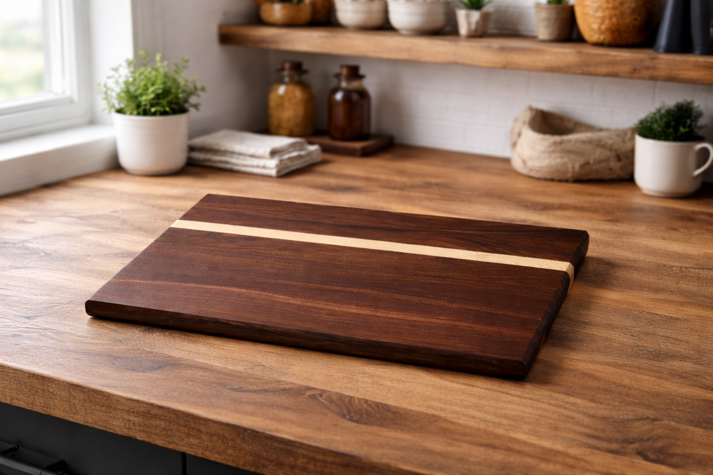 Edge-Grain Hardwood Cutting Board with Accent Inlay