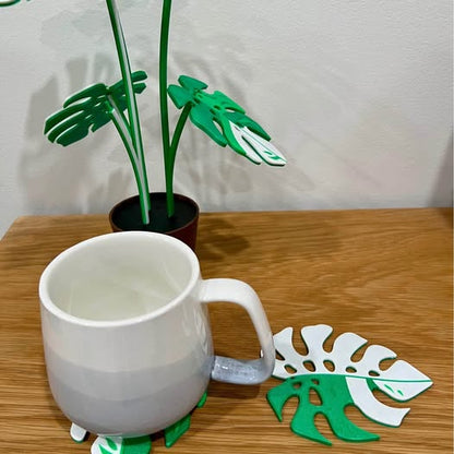 Monstera Plant Coaster Set – 3D Printed Coasters, Plant Lover Gift, Eco-Friendly Home Decor