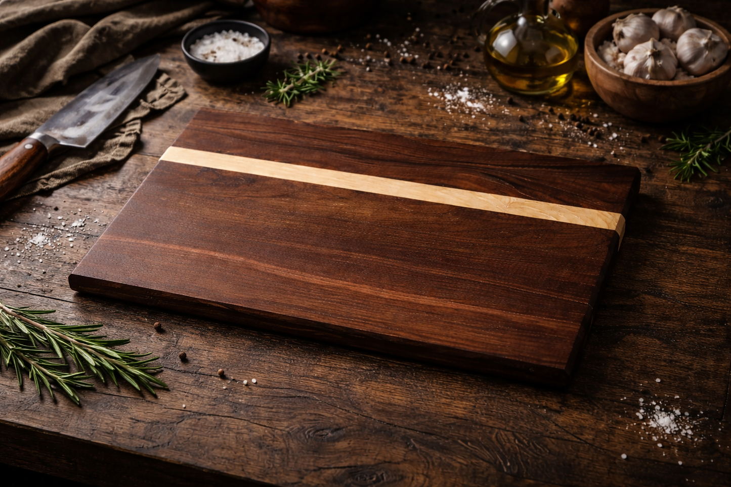 Edge-Grain Hardwood Cutting Board with Accent Inlay