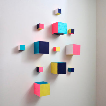 3D Geometric Wood Wall Art – Custom Hand-Painted Cube Panels