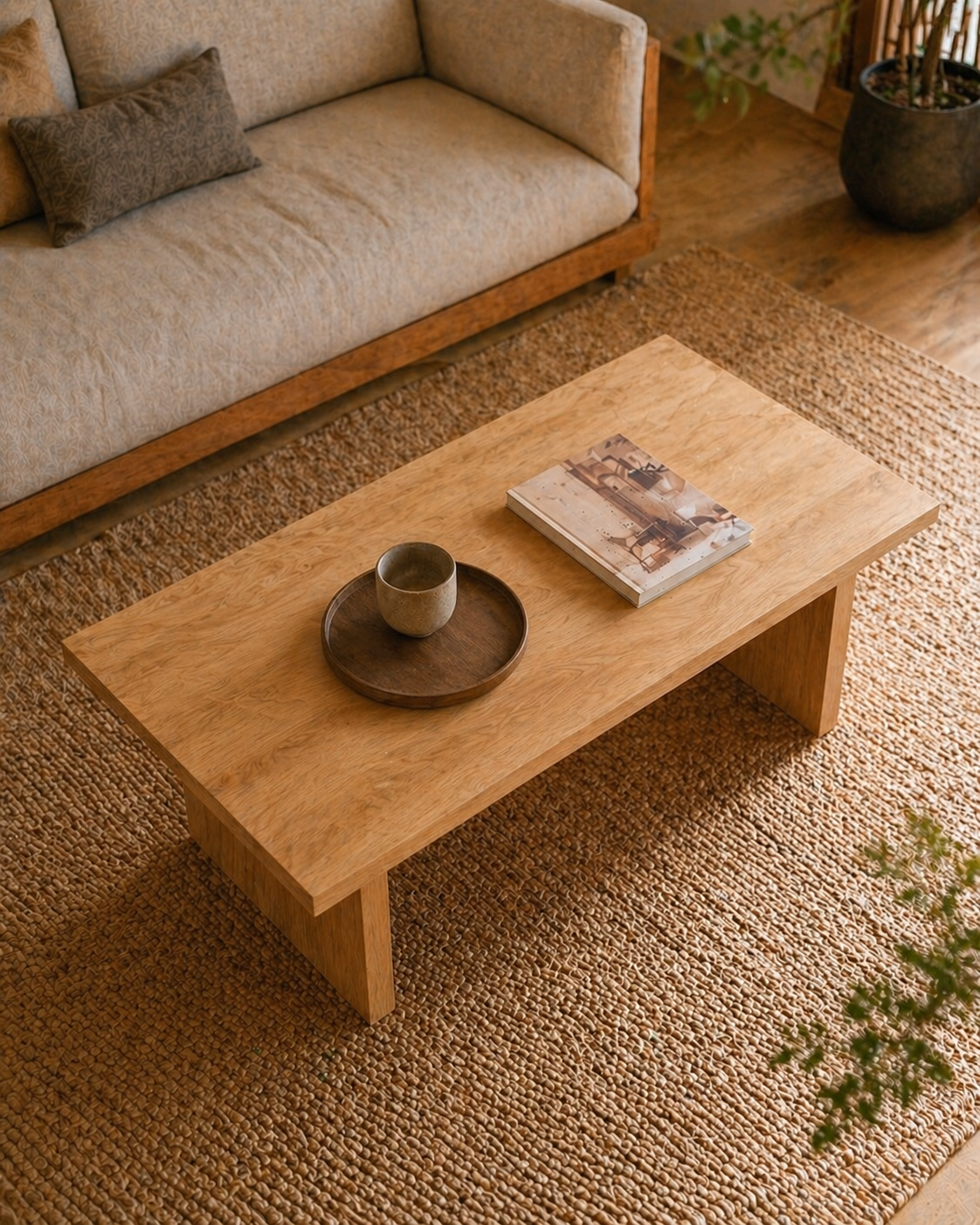 Minimalist solid hardwood coffee table for living room
