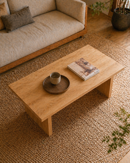 Minimalist solid hardwood coffee table for living room