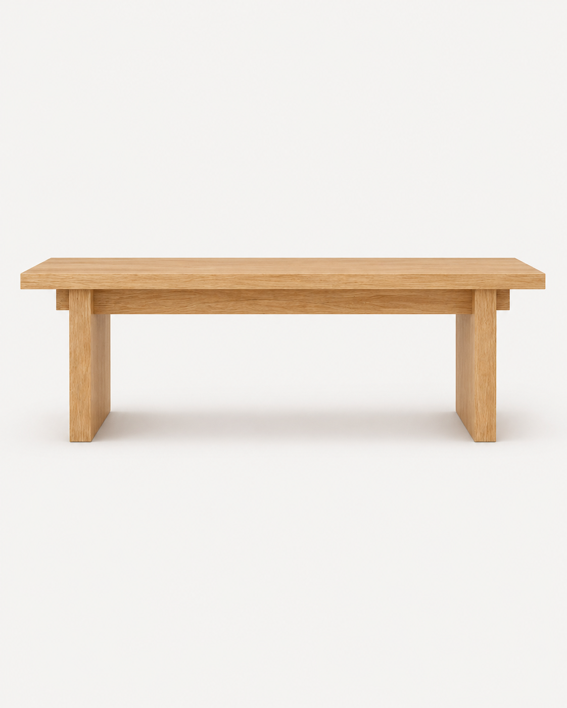 Oak coffee table with slab legs and interlocking upper beams