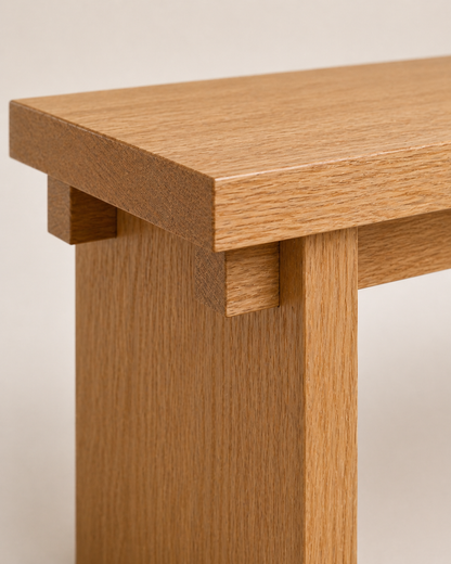 Close-up of solid wood bench joinery
