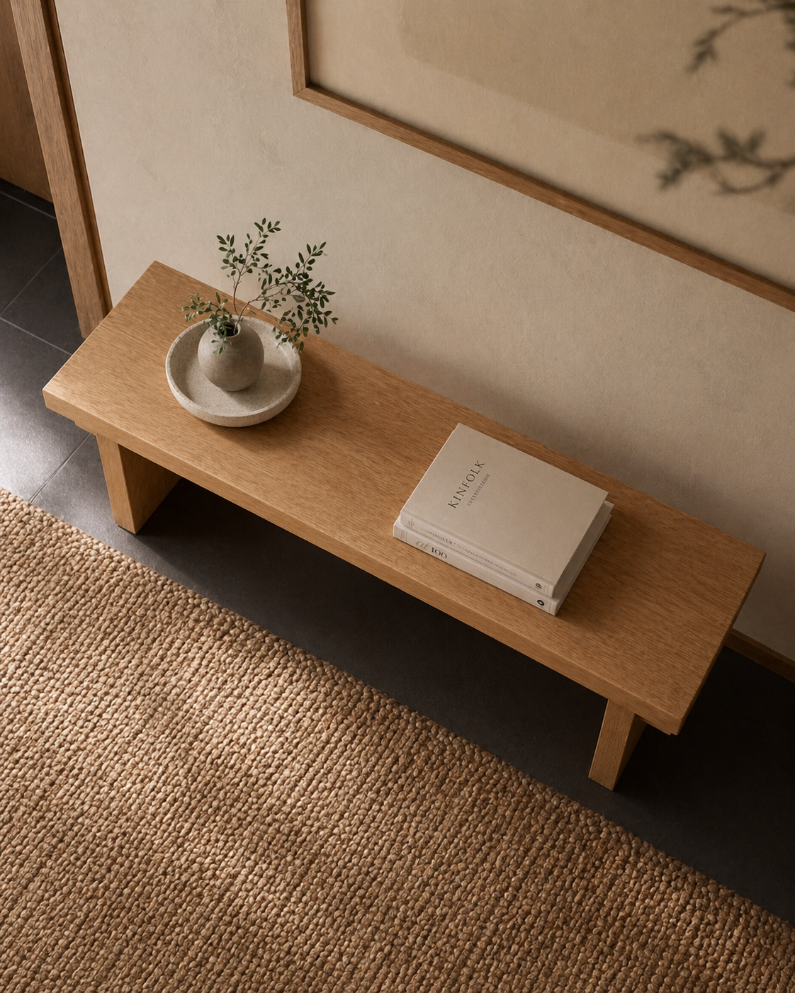 Solid walnut Japanese-inspired entry bench
