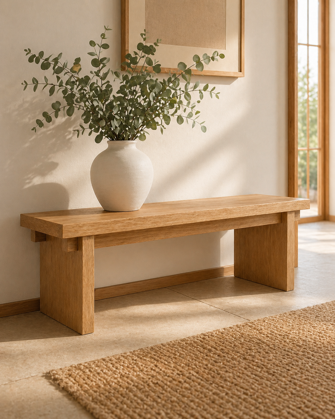 Solid walnut Japanese-inspired entry bench
