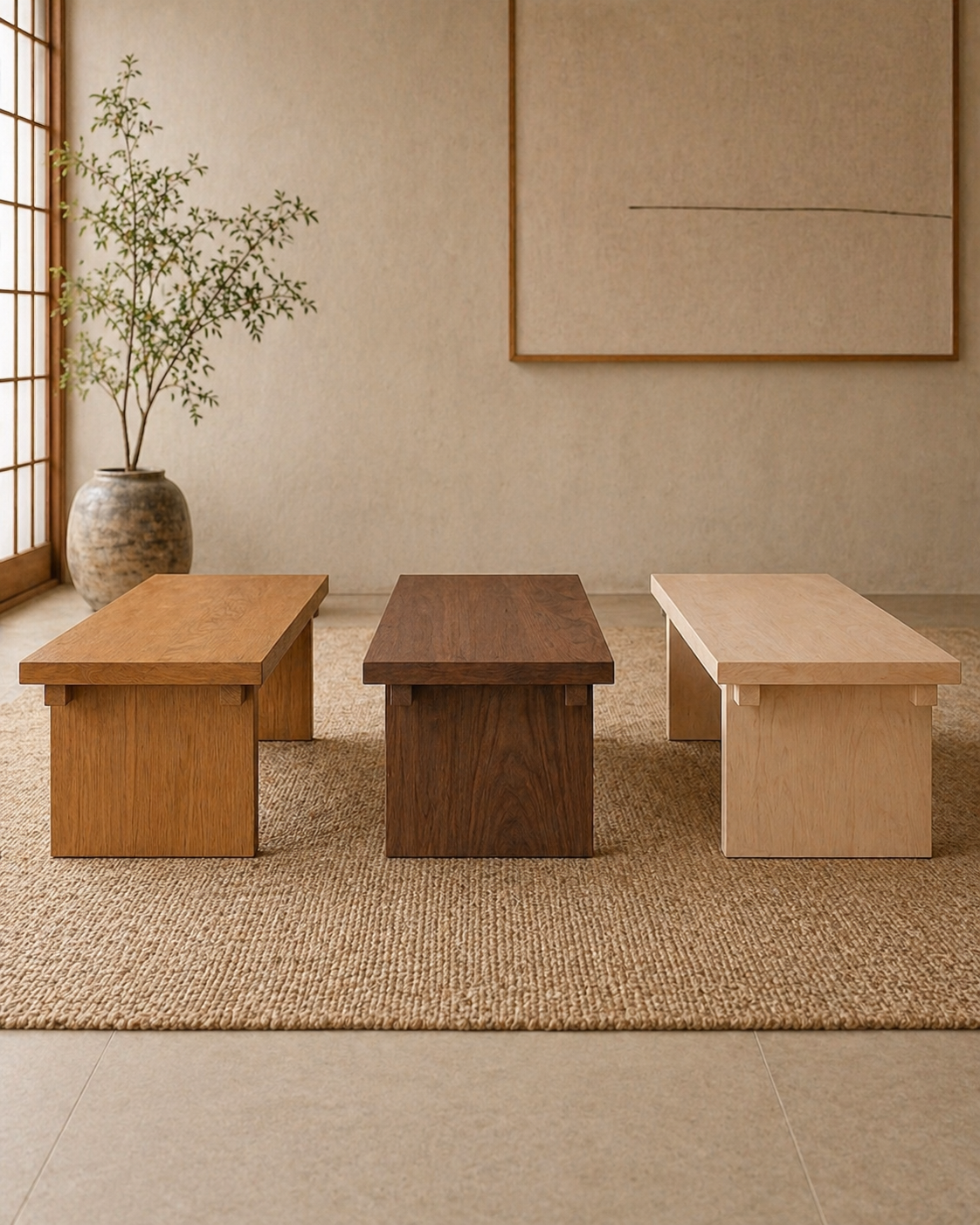 Oak, maple, and walnut coffee table wood options