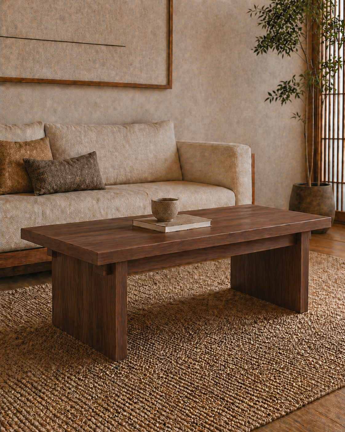 Solid walnut Japanese-inspired coffee table