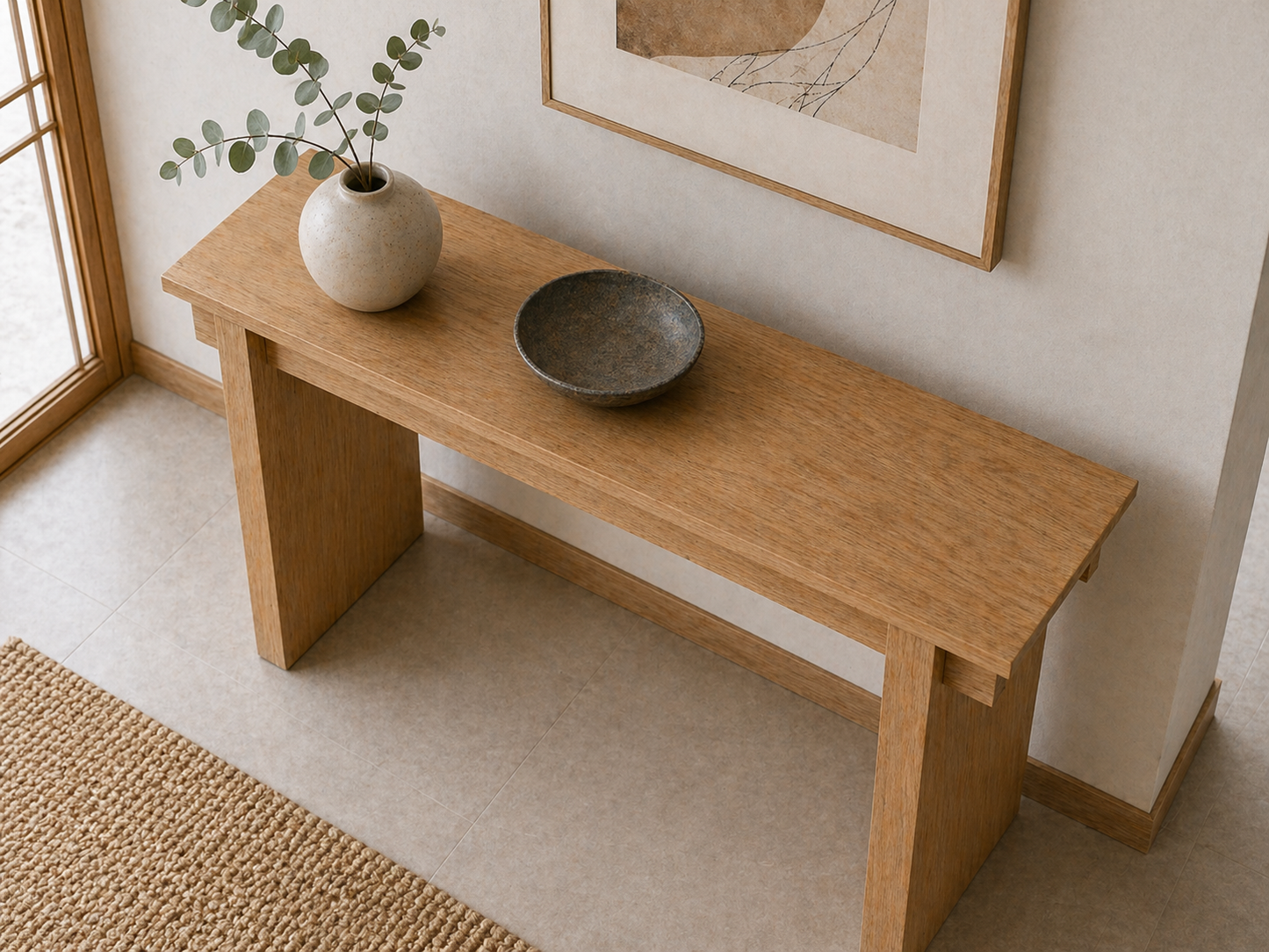 Solid Oak Japanese-inspired console table
