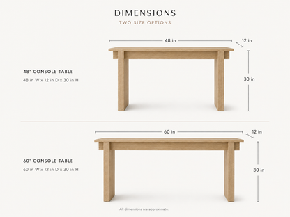 Modern Japanese console table size comparison
