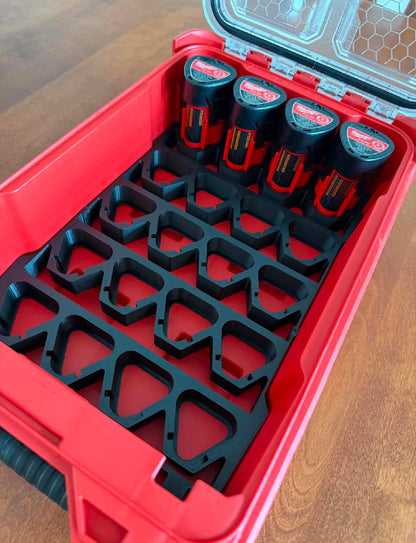 M12 Battery Insert for Milwaukee PACKOUT – Holds 20 Batteries