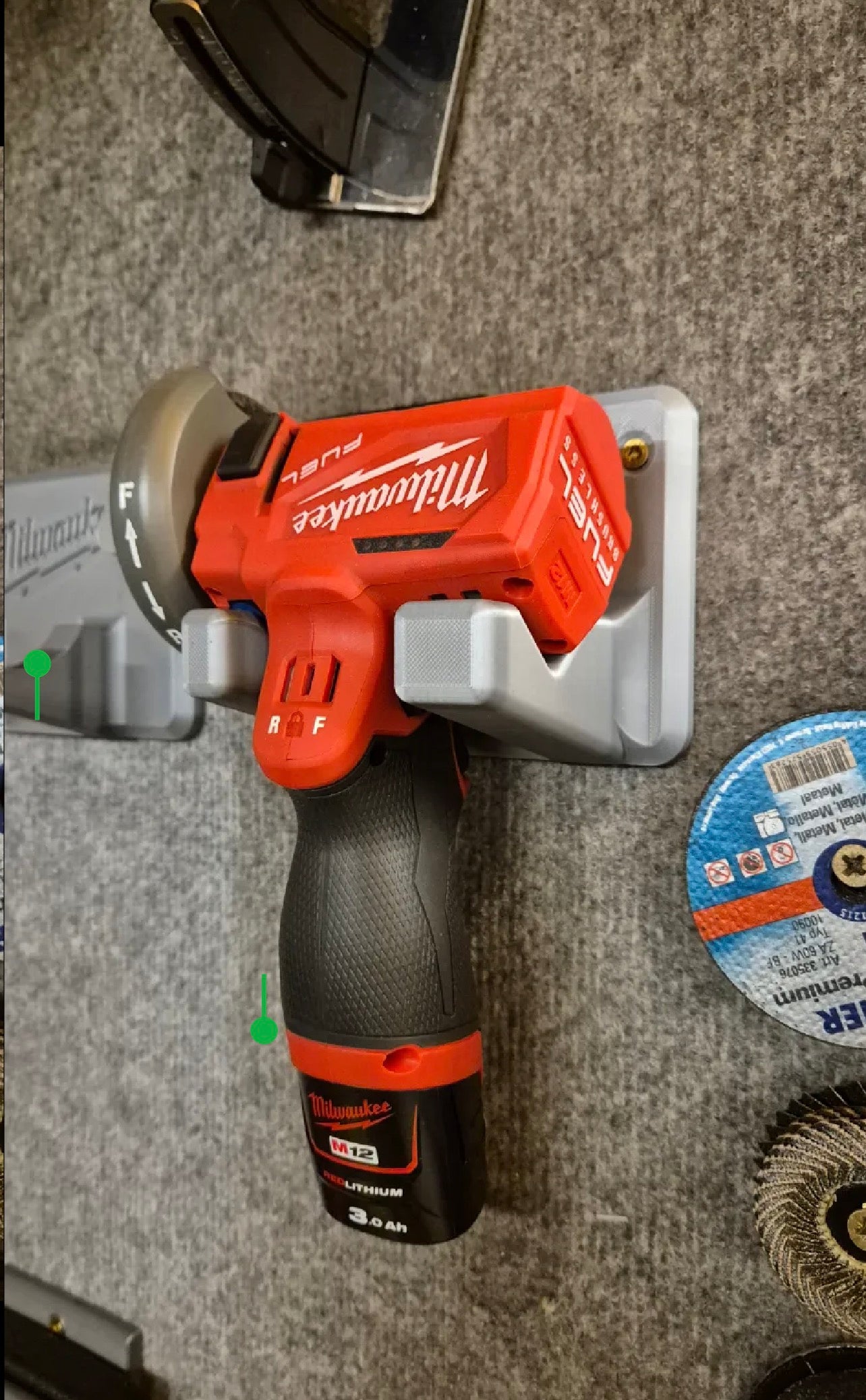 Wall mount for Milwaukee M12 FCOT angle grinder compact cut off