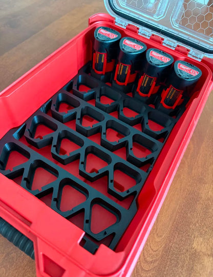 M12 Battery Insert for Milwaukee PACKOUT – Holds 20 Batteries