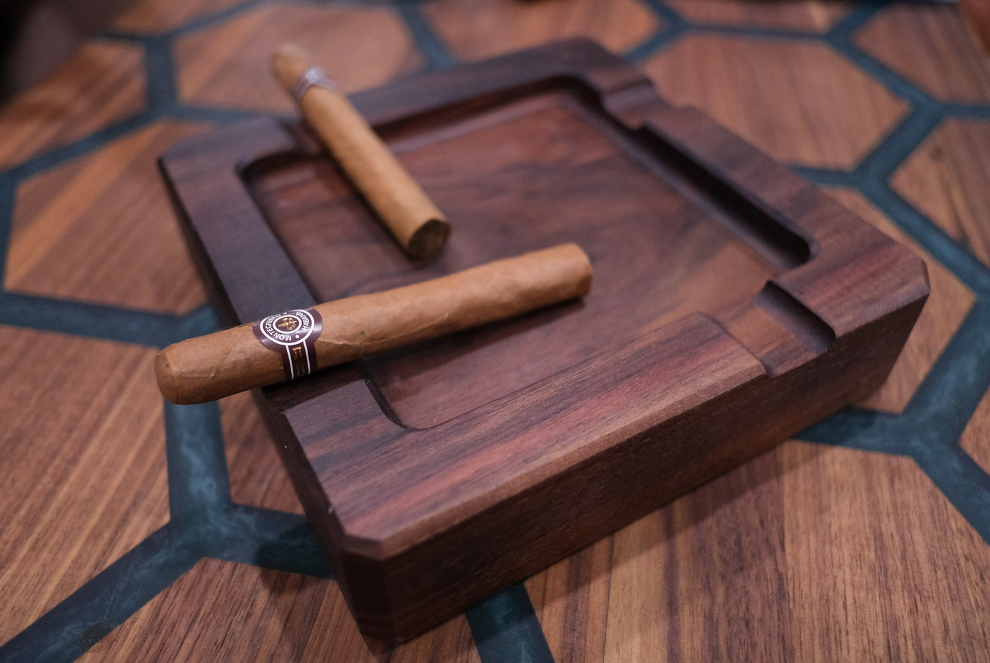 Personalized Square Wooden Cigar Ash Tray