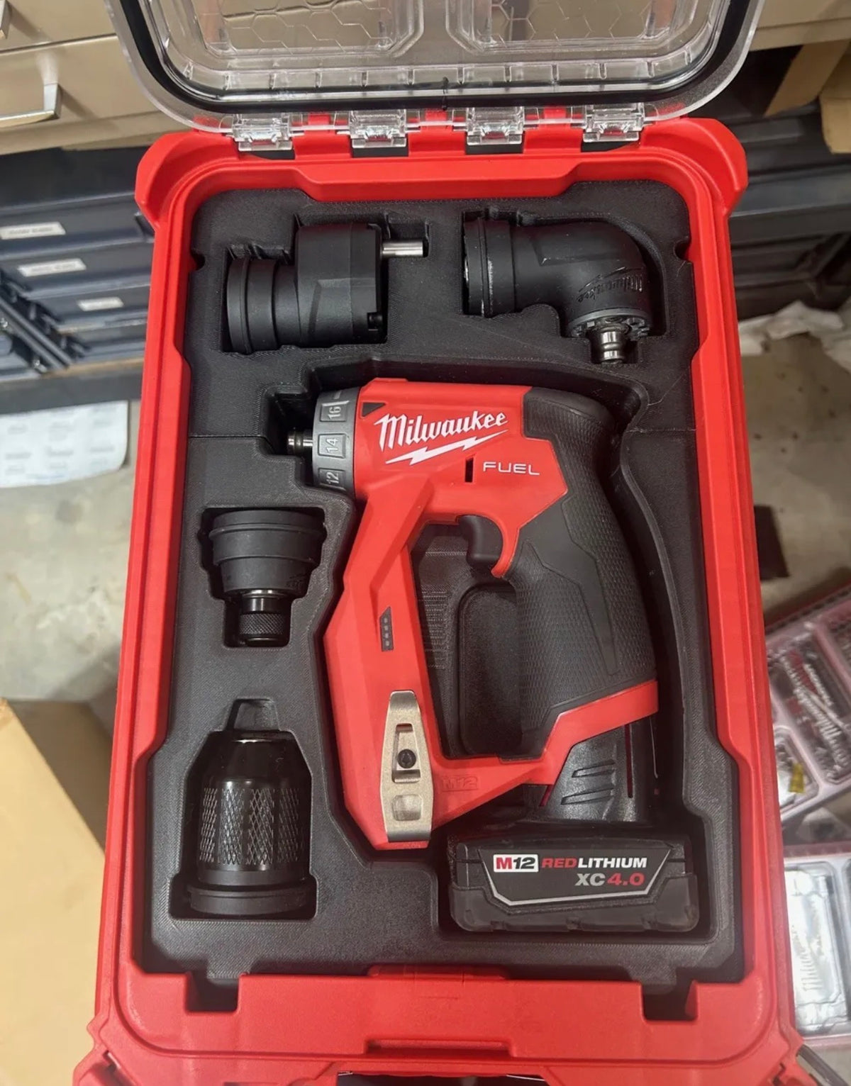 3D printed PACKOUT insert for Milwaukee M12 FUEL 4-in-1 Installation Drill Driver 2505-20