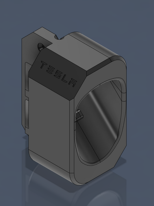 Tesla NACS 3D printed charging plug corner mount holder in black CAD preview