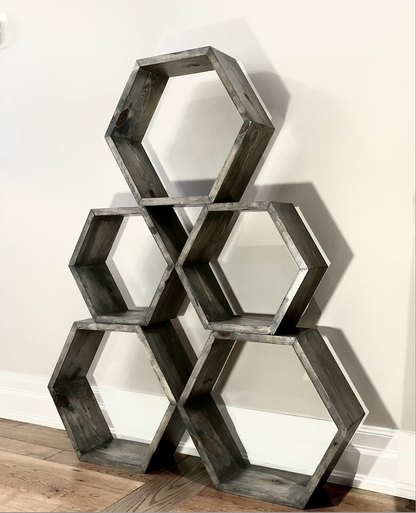 Honeycomb Hardwood Shelves – Set of 3 Hexagon Display Shelves